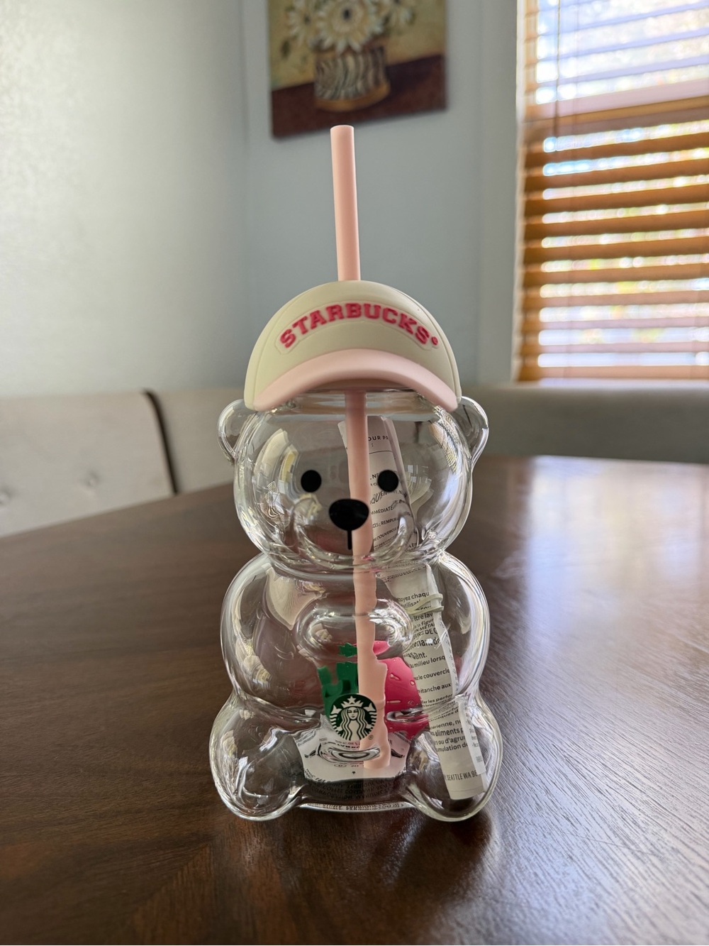 Starbucks Clear Bear Tumbler with Pink Straw and Cap
